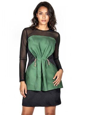 Mary Katrantzou Eilate Black/Green Mini Cinched Dress Womens Size 6 US